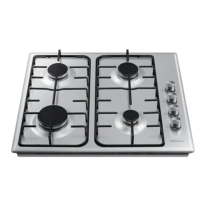 Gas Hob Cooktop with 4 Burners and Powerful Heat, Silver